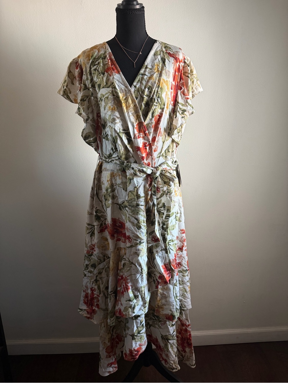 Floral Faux Wrap Midi Dress